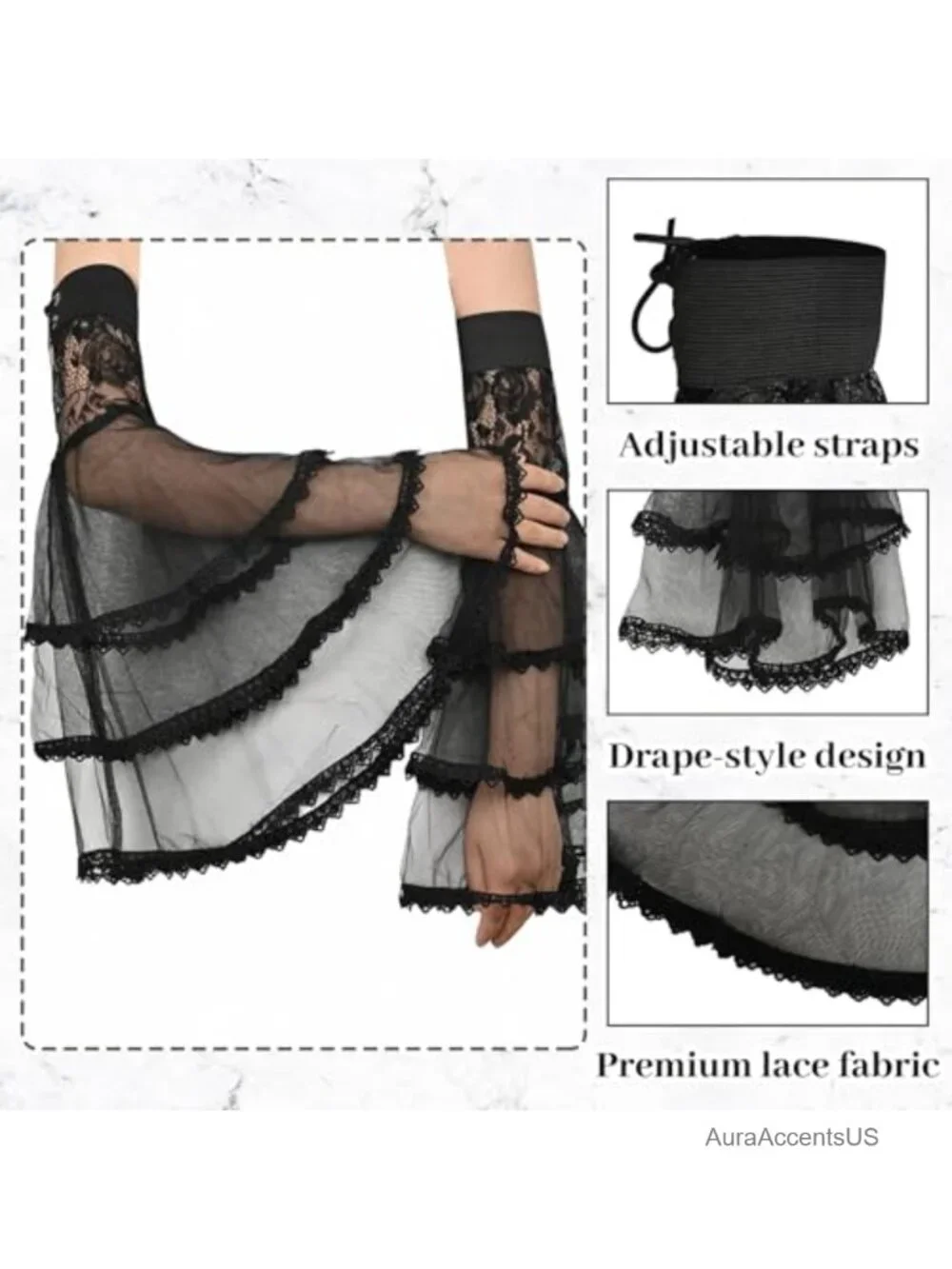 Victorian Lace Tulle Detachable Arm Sleeves for Women Halloween Wedding